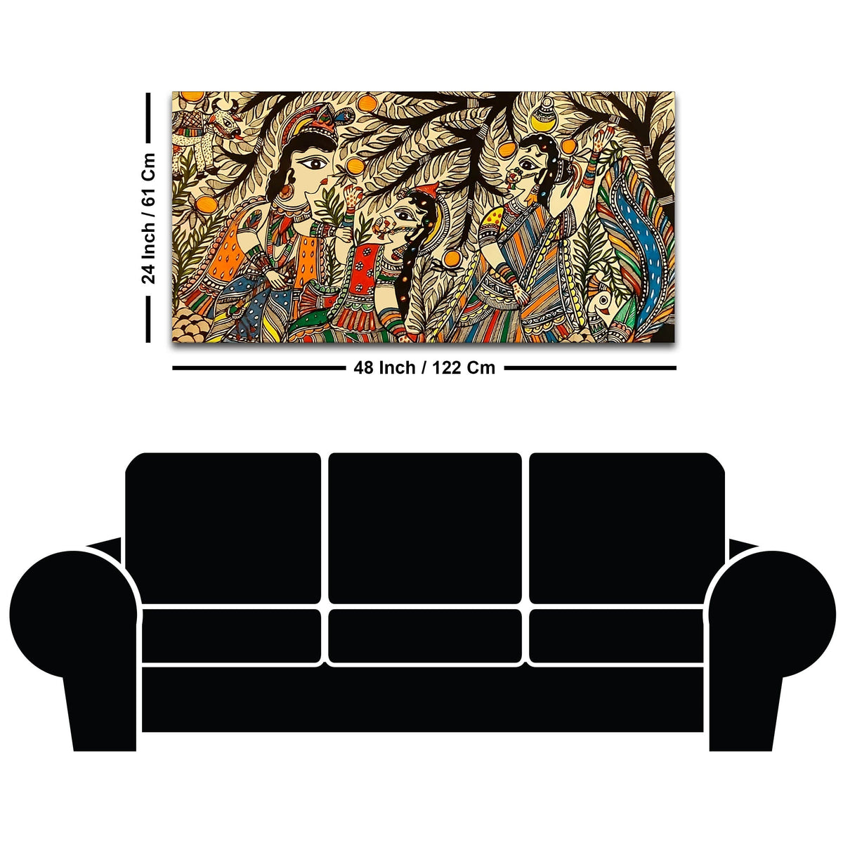 Ethnic Indian Madhubani Canvas Wall Painting for Cultural Home Art