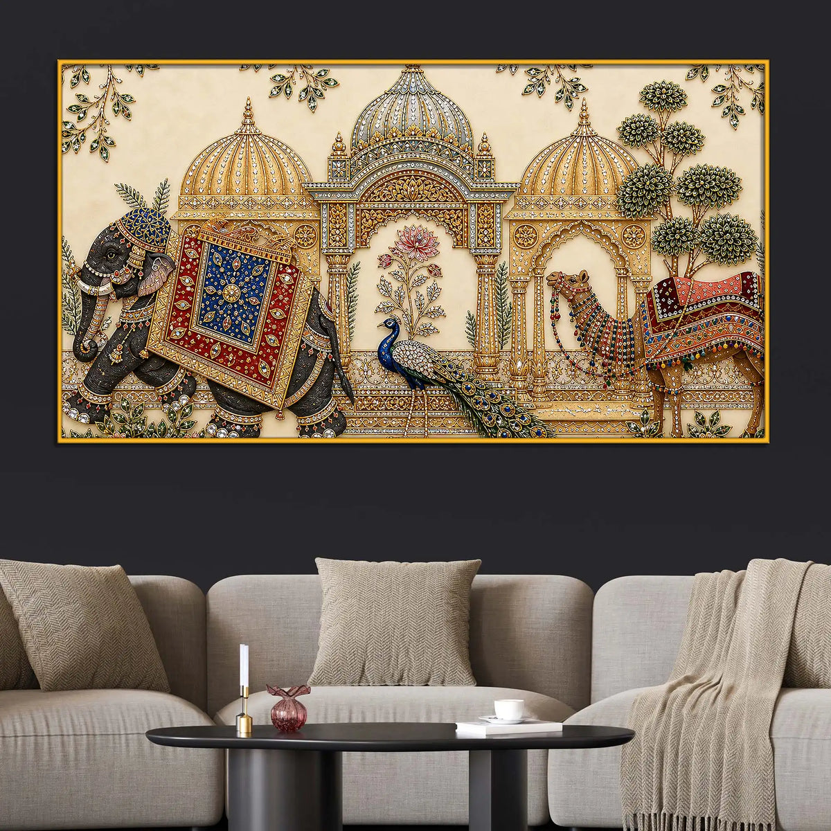 Ethnic Indian Royal Floating Frame Crystal Wall Painting