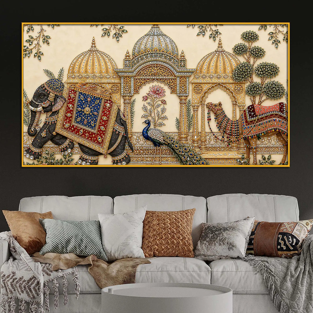 Ethnic Indian Royal Floating Frame Crystal Wall Painting