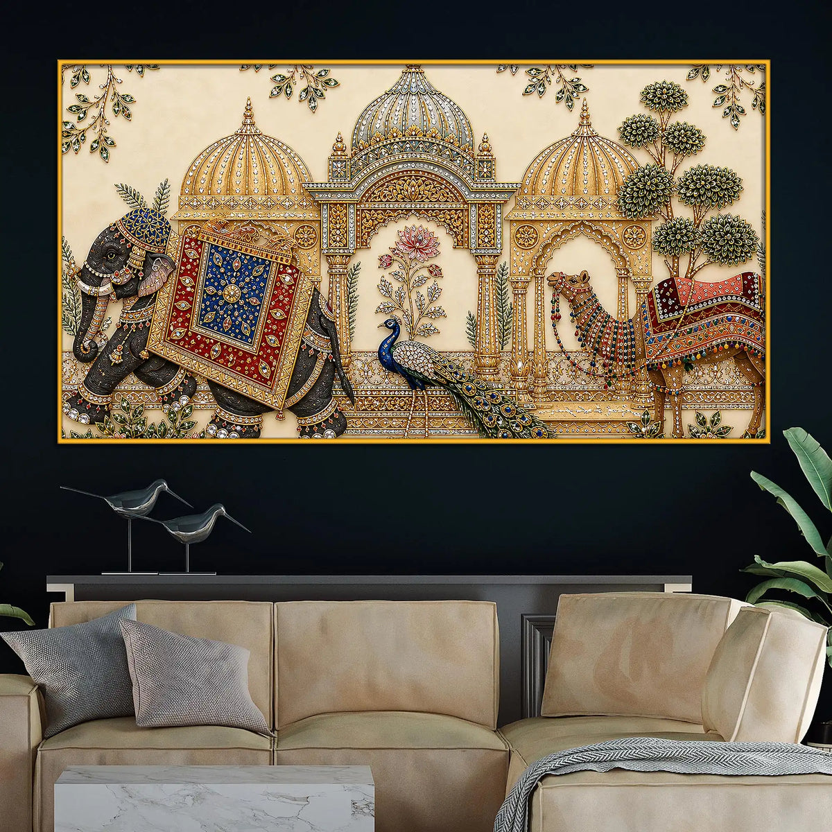 Ethnic Indian Royal Floating Frame Crystal Wall Painting