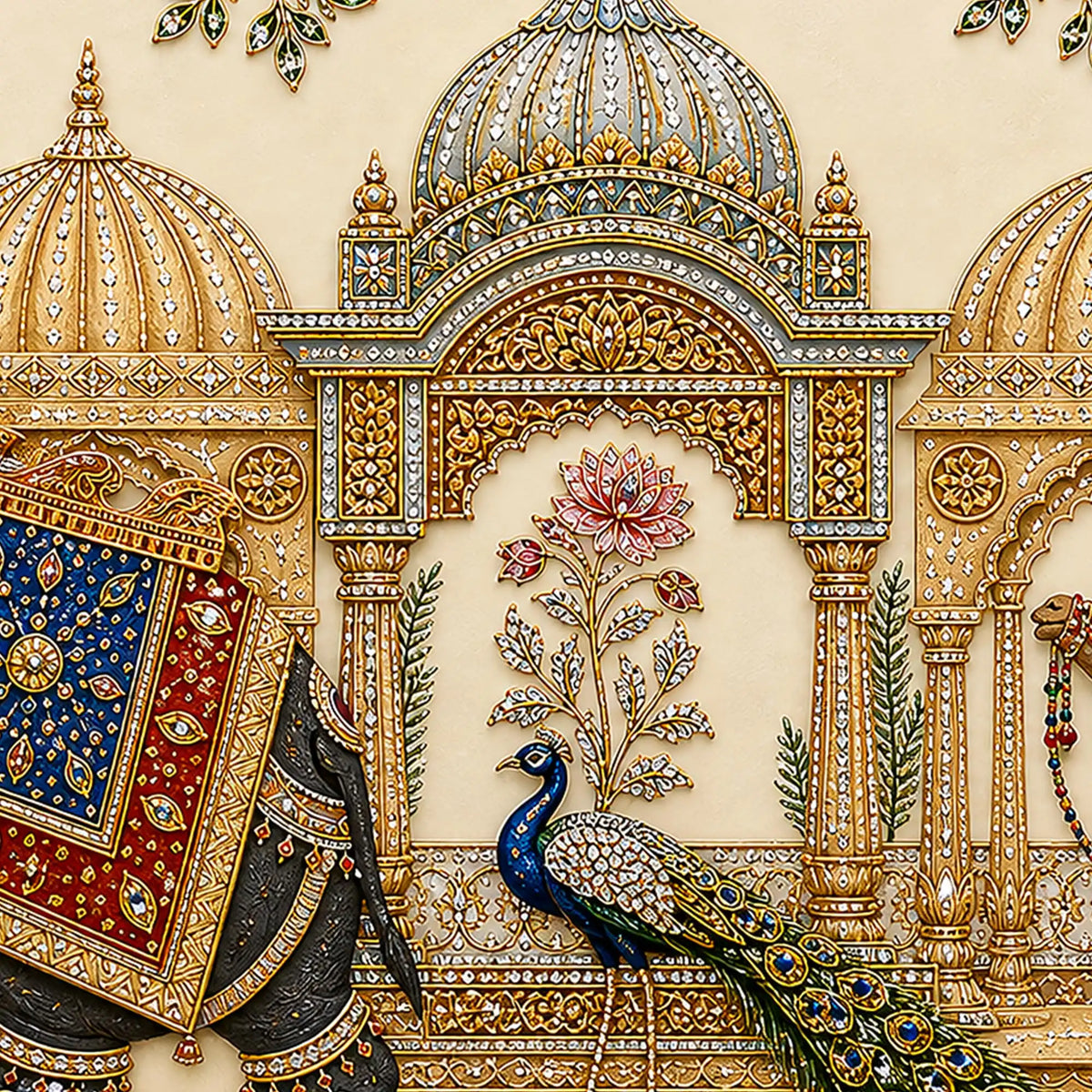 Ethnic Indian Royal Floating Frame Crystal Wall Painting