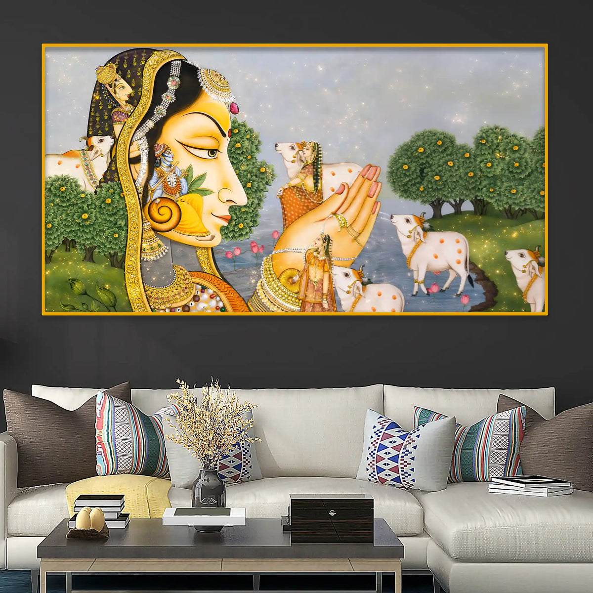 Ethnic Indian Village Scene Crystal Glass Wall Painting