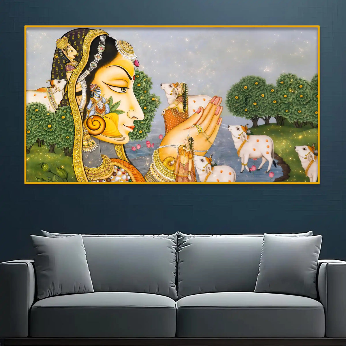 Ethnic Indian Village Scene Crystal Glass Wall Painting