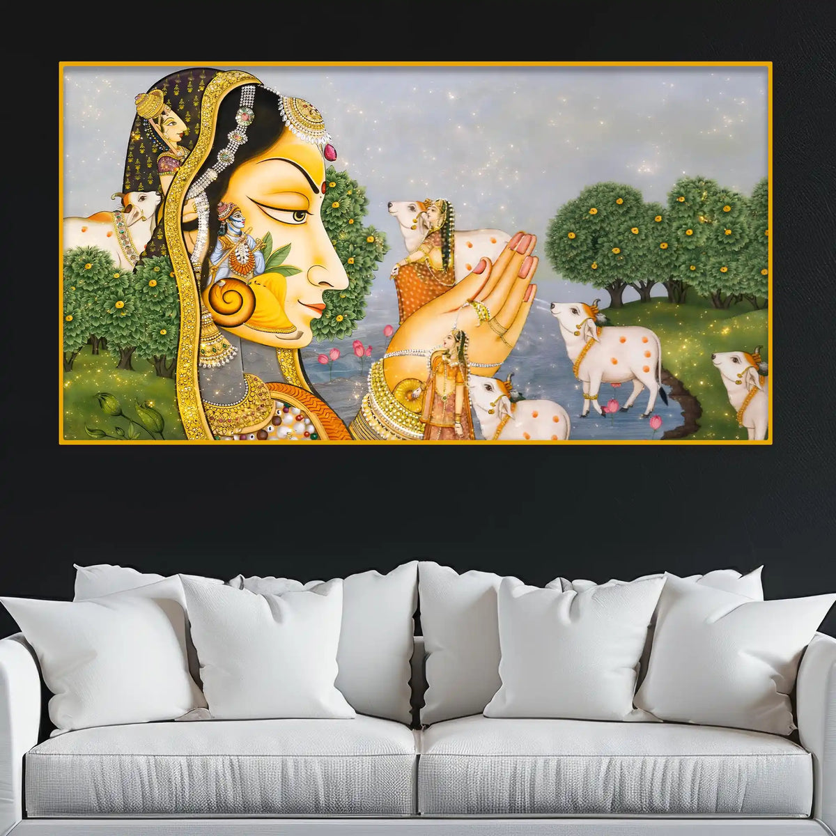 Ethnic Indian Village Scene Crystal Glass Wall Painting