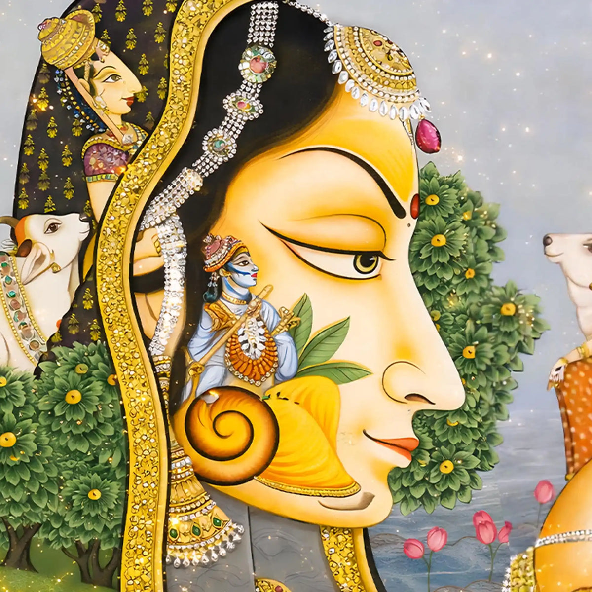 Ethnic Indian Village Scene Crystal Glass Wall Painting