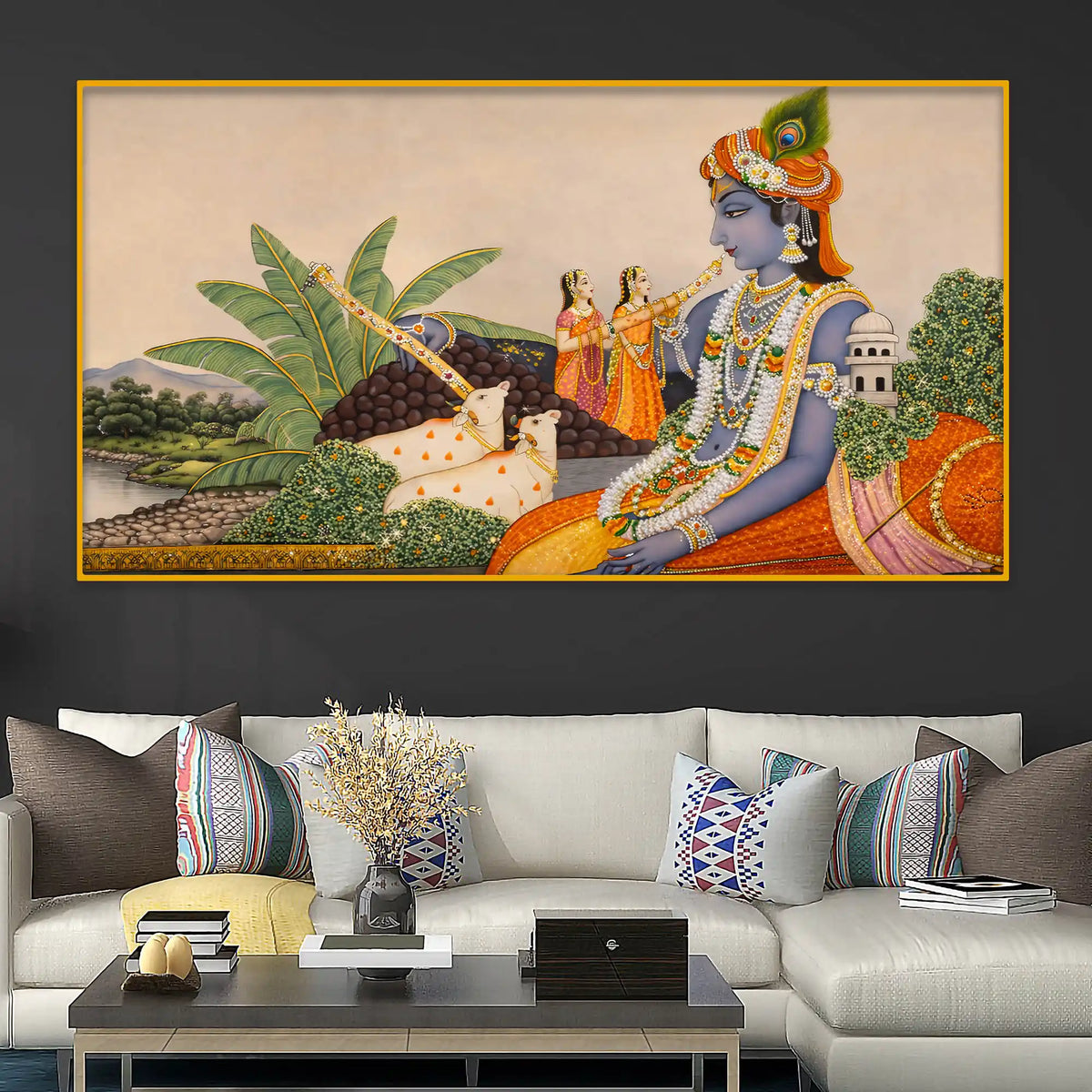 Ethnic Krishna Artwork Crystal Glass Wall Painting