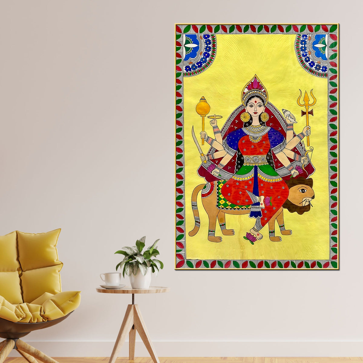 Ethnic Madhubani Goddess Durga Canvas Painting