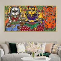 Ethnic Madhubani Lakshmi Saraswati Ganesh Canvas Wall Painting