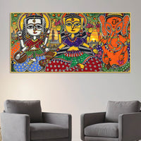 Ethnic Madhubani Lakshmi Saraswati Ganesh Canvas Wall Painting