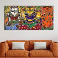 Ethnic Madhubani Lakshmi Saraswati Ganesh Canvas Wall Painting
