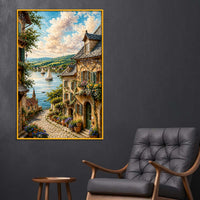 European Riverside Village Floating Frame Crystal Wall Painting