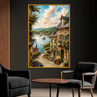 European Riverside Village Floating Frame Crystal Wall Painting