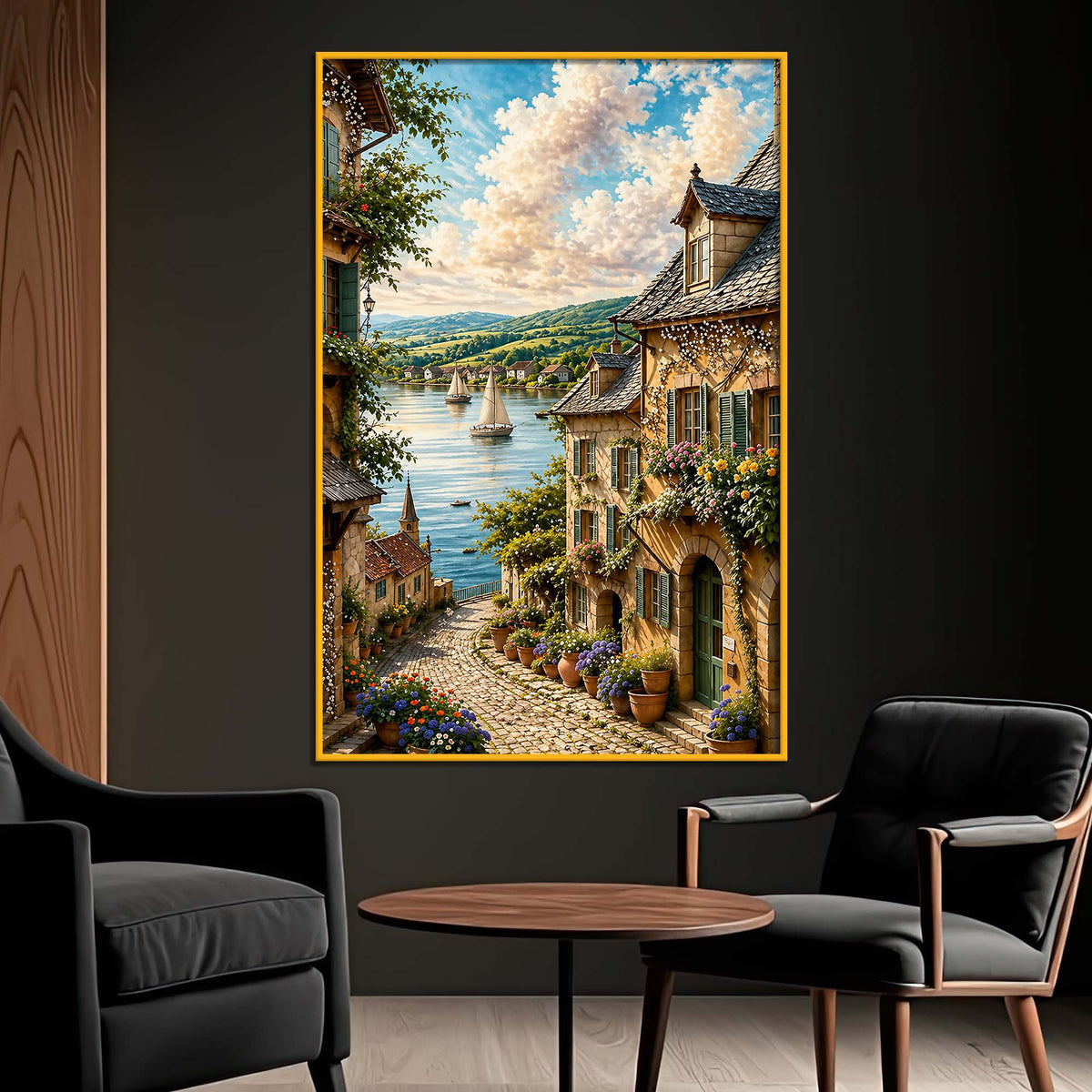 European Riverside Village Floating Frame Crystal Wall Painting
