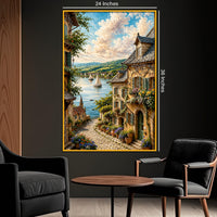 European Riverside Village Floating Frame Crystal Wall Painting