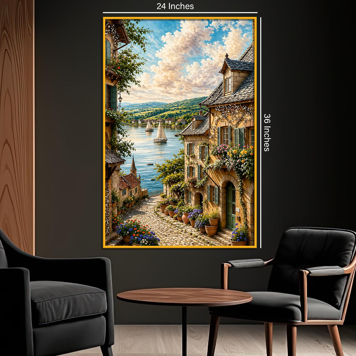 European Riverside Village Floating Frame Crystal Wall Painting