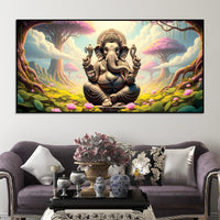 Exclusive Nature Themed Lord Ganesha's Premium Canvas Wall Painting For Home & Office Spaces – Modern Religious Wall Art