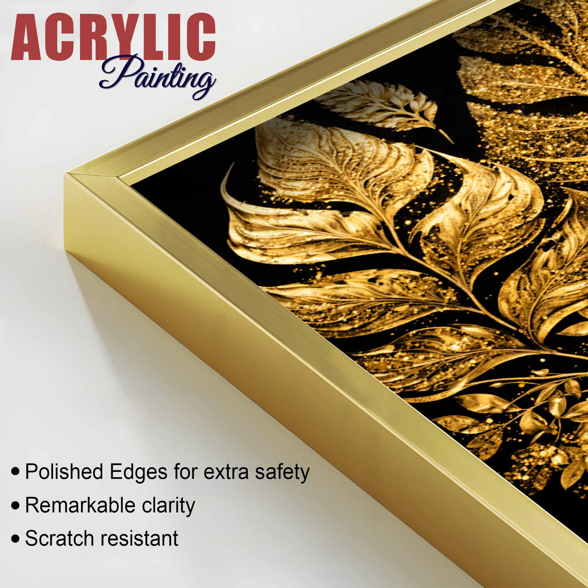 Exquisite Golden Botanical Leaves Acrylic Floating Wall Painting Set of 2