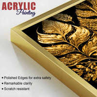 Exquisite Golden Botanical Leaves Acrylic Floating Wall Painting Set of 2