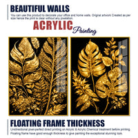 Exquisite Golden Botanical Leaves Acrylic Floating Wall Painting Set of 2