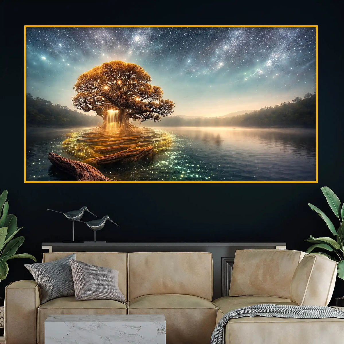 Fantasy Glowing Tree Crystal Glass Painting for Wall Décor