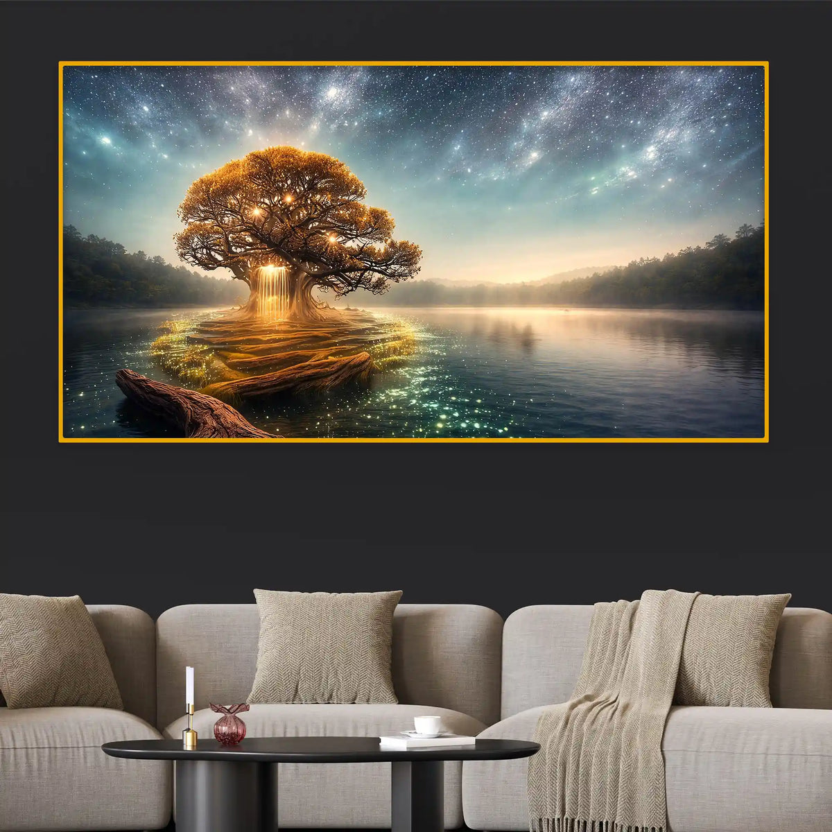 Fantasy Glowing Tree Crystal Glass Painting for Wall Décor