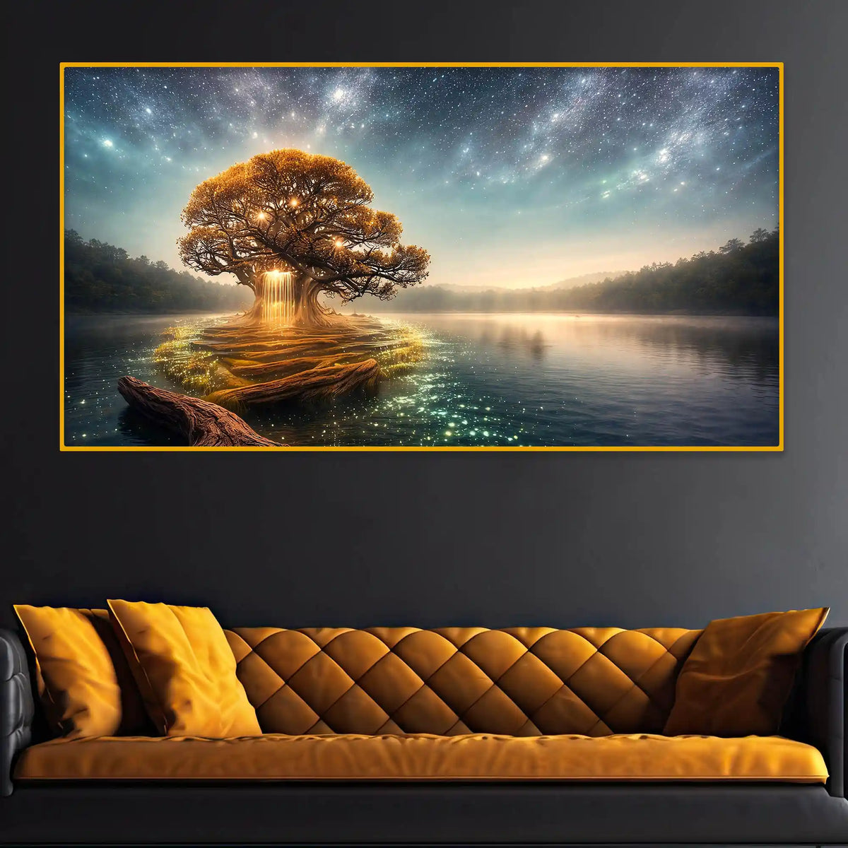 Fantasy Glowing Tree Crystal Glass Painting for Wall Décor