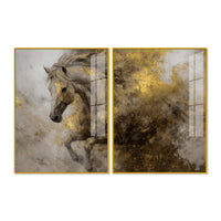 Fearless Golden Majesty Horse Acrylic Floating Wall Painting Set of 2