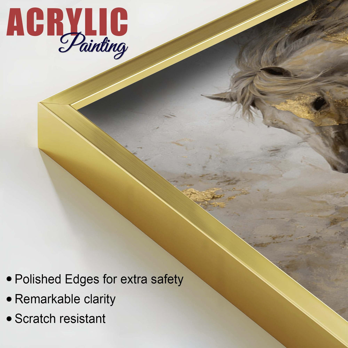 Fearless Golden Majesty Horse Acrylic Floating Wall Painting Set of 2
