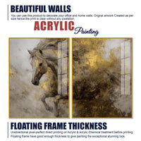 Fearless Golden Majesty Horse Acrylic Floating Wall Painting Set of 2