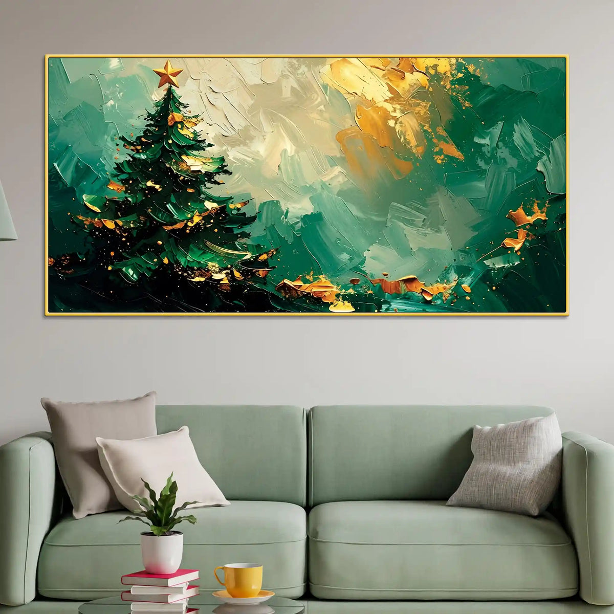 Festive Christmas Tree Canvas Wall Art Abstract Painting