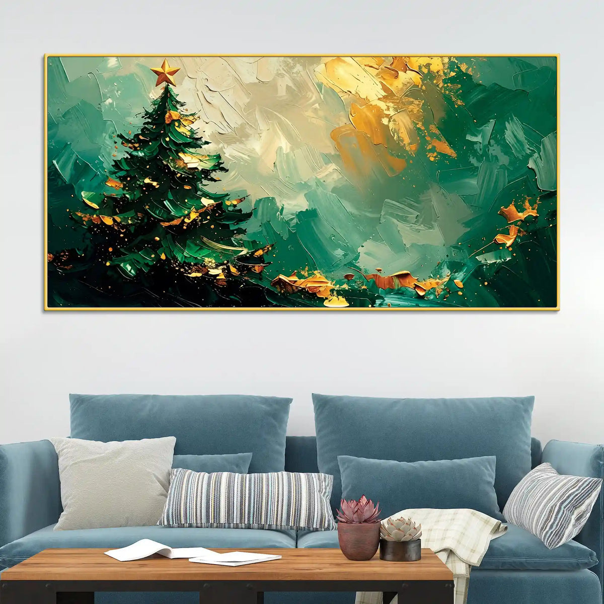 Festive Christmas Tree Canvas Wall Art Abstract Painting