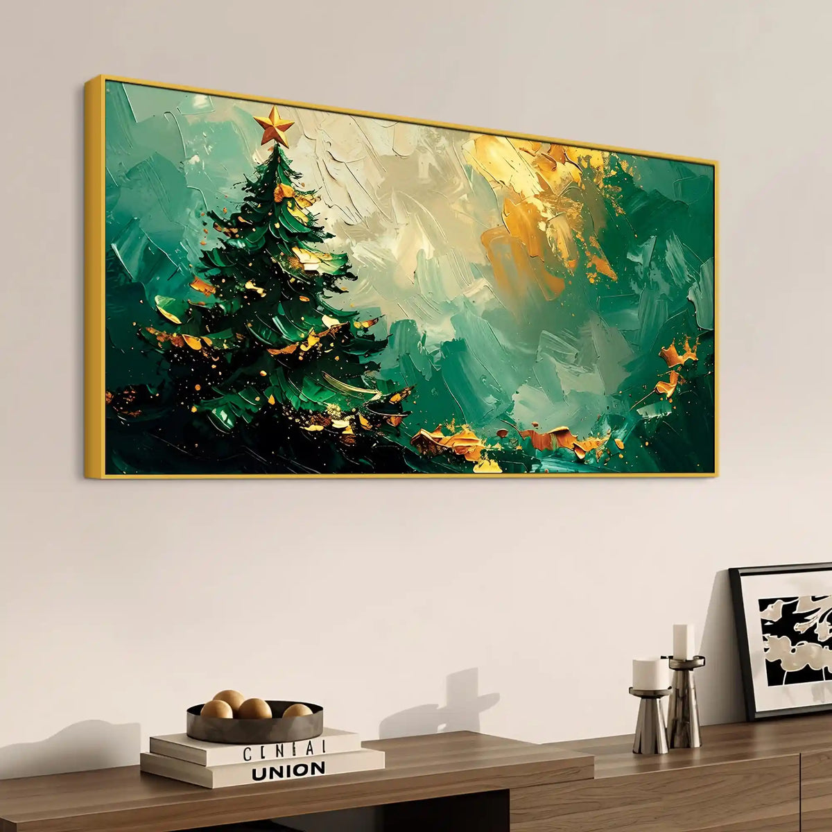 Festive Christmas Tree Canvas Wall Art Abstract Painting