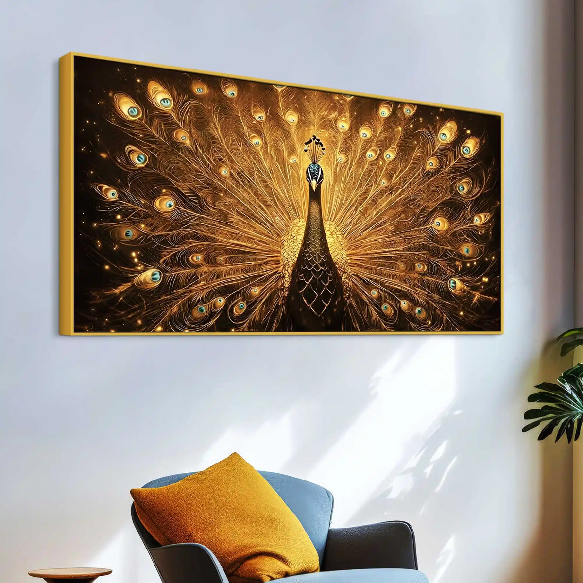Flamboyant Golden Peacock Canvas Wall Painting for Home & Office