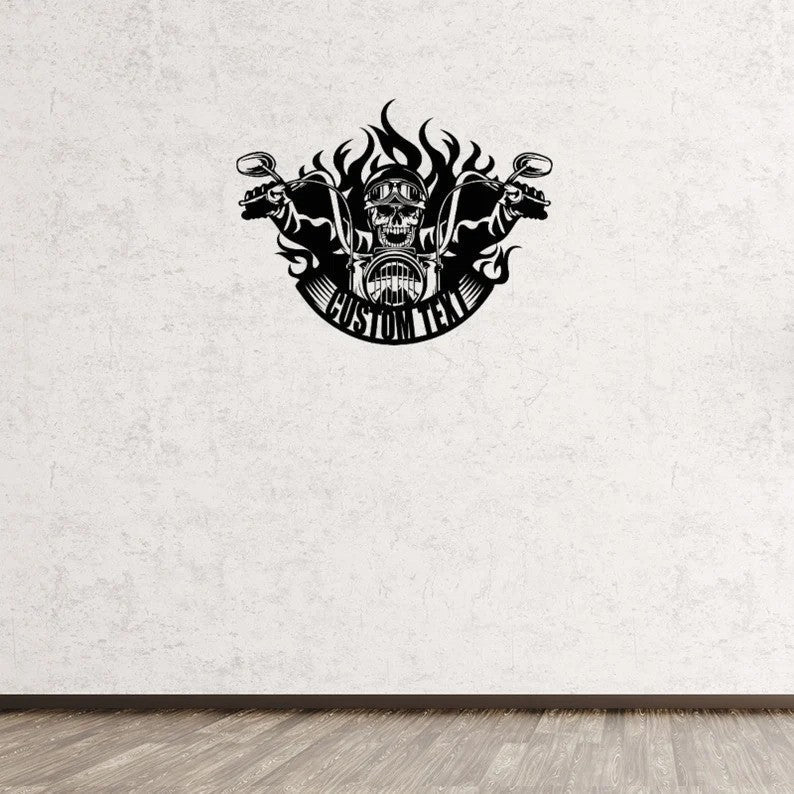 Flaming Skull Motorcycle Metal Wall Art for Home Decor