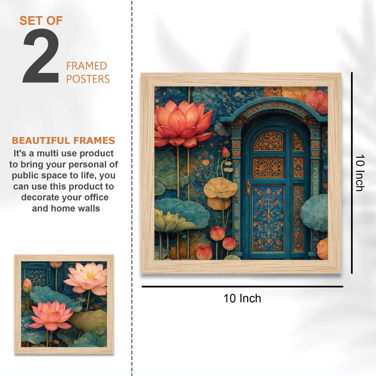 Flamingo Lotus Royal Door Luxury Palace Garden Wall Frame Set of Four