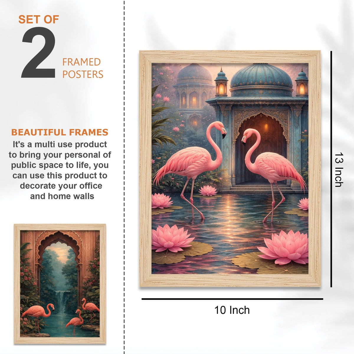Flamingo Lotus Royal Door Luxury Palace Garden Wall Frame Set of Four