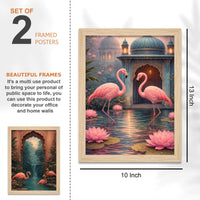 Flamingo Lotus Royal Door Luxury Palace Garden Wall Frame Set of Four