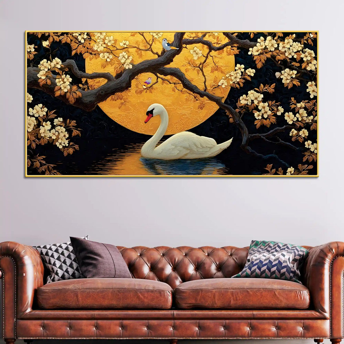 Floral Abstract Swan Canvas Wall Painting for Home Décor