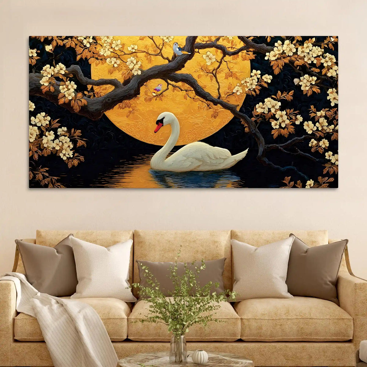 Floral Abstract Swan Canvas Wall Painting for Home Décor