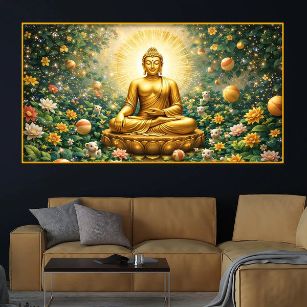Floral Buddha Crystal Glass Painting for Spiritual Wall DÃ©cor