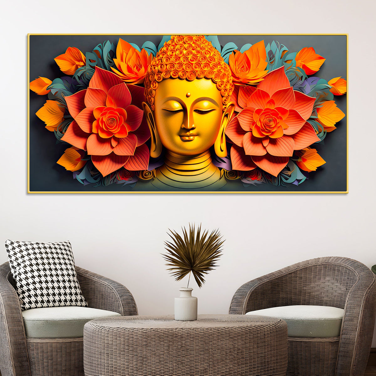 Floral Buddha Wall Canvas Painting for Home Decoration