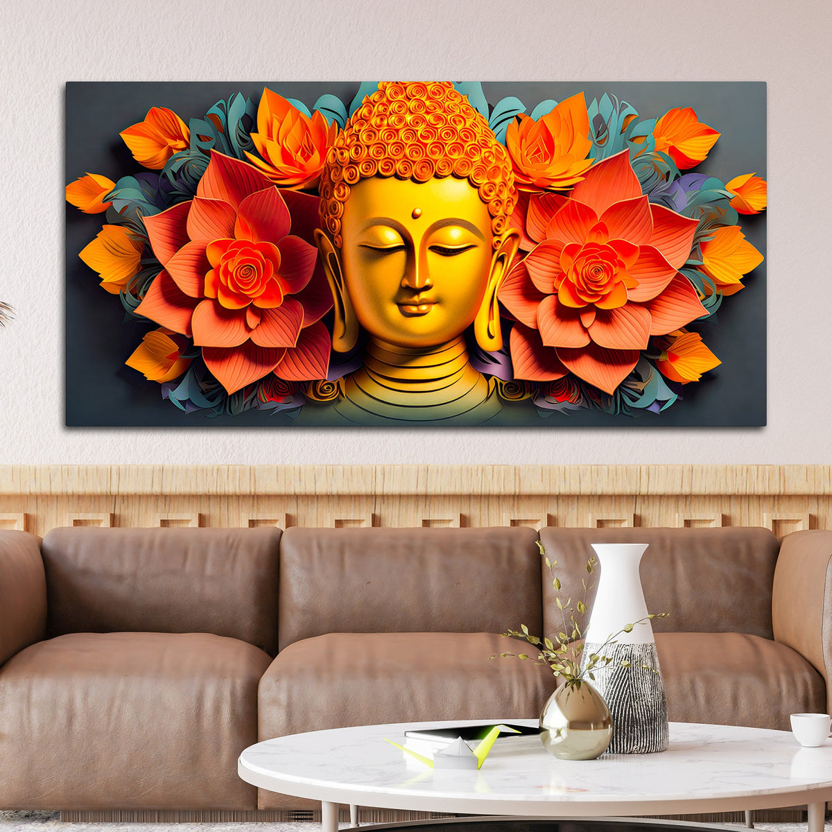 Floral Buddha Wall Canvas Painting for Home Decoration