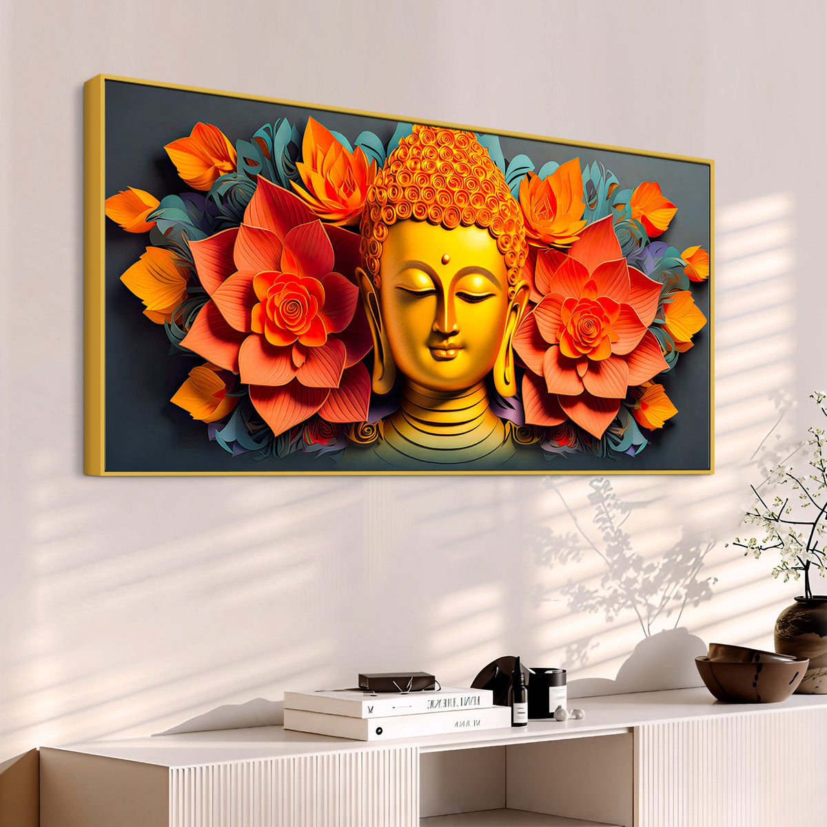 Floral Buddha Wall Canvas Painting for Home Decoration
