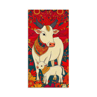 Floral Cow & Calf Canvas Wall Painting | Sacred Indian Décor