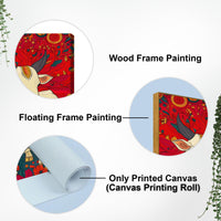 Floral Cow & Calf Canvas Wall Painting | Sacred Indian Décor