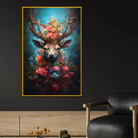 Floral Deer Wall Art Floating Frame Crystal Wall Painting