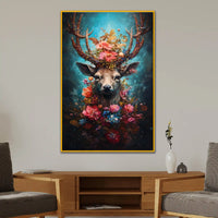 Floral Deer Wall Art Floating Frame Crystal Wall Painting