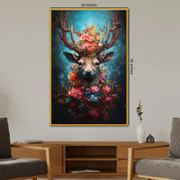 Floral Deer Wall Art Floating Frame Crystal Wall Painting