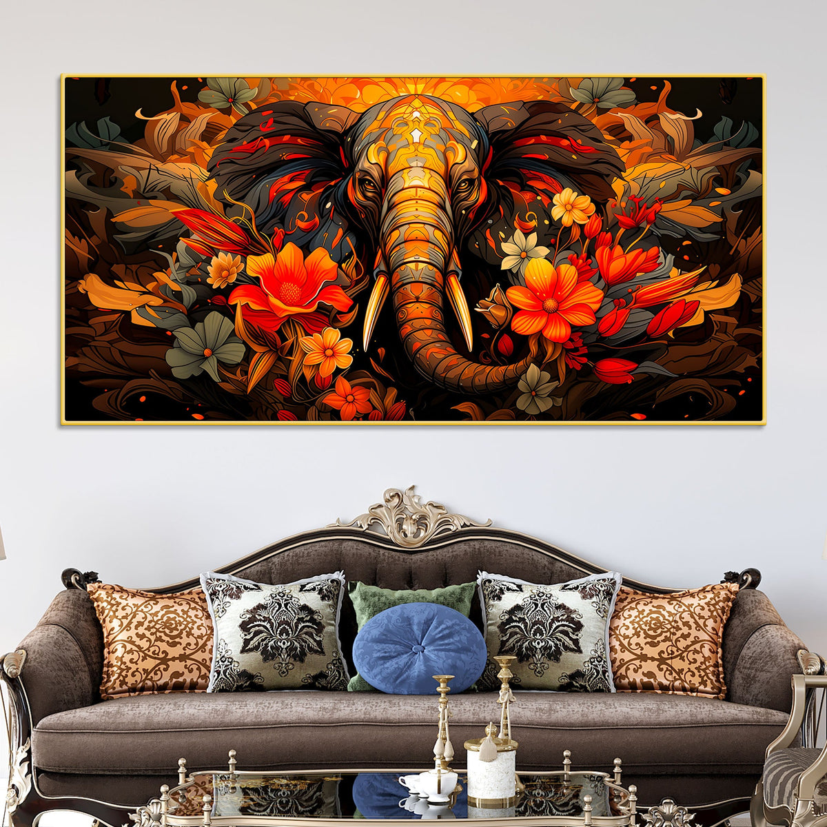 Floral Elephant Wall Art Painting for Home Decoration