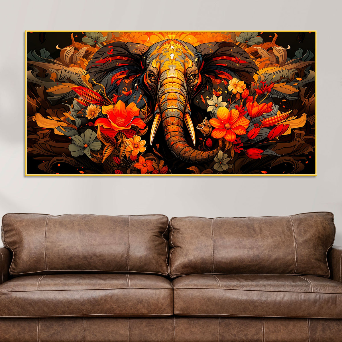 Floral Elephant Wall Art Painting for Home Decoration